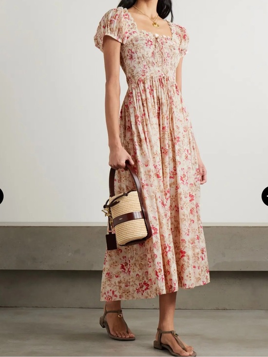 Doen Dresses & Skirts - Doen Stanza Lace-Trimmed Floral-Print Organic Cotton-Voile Midi Dress, S